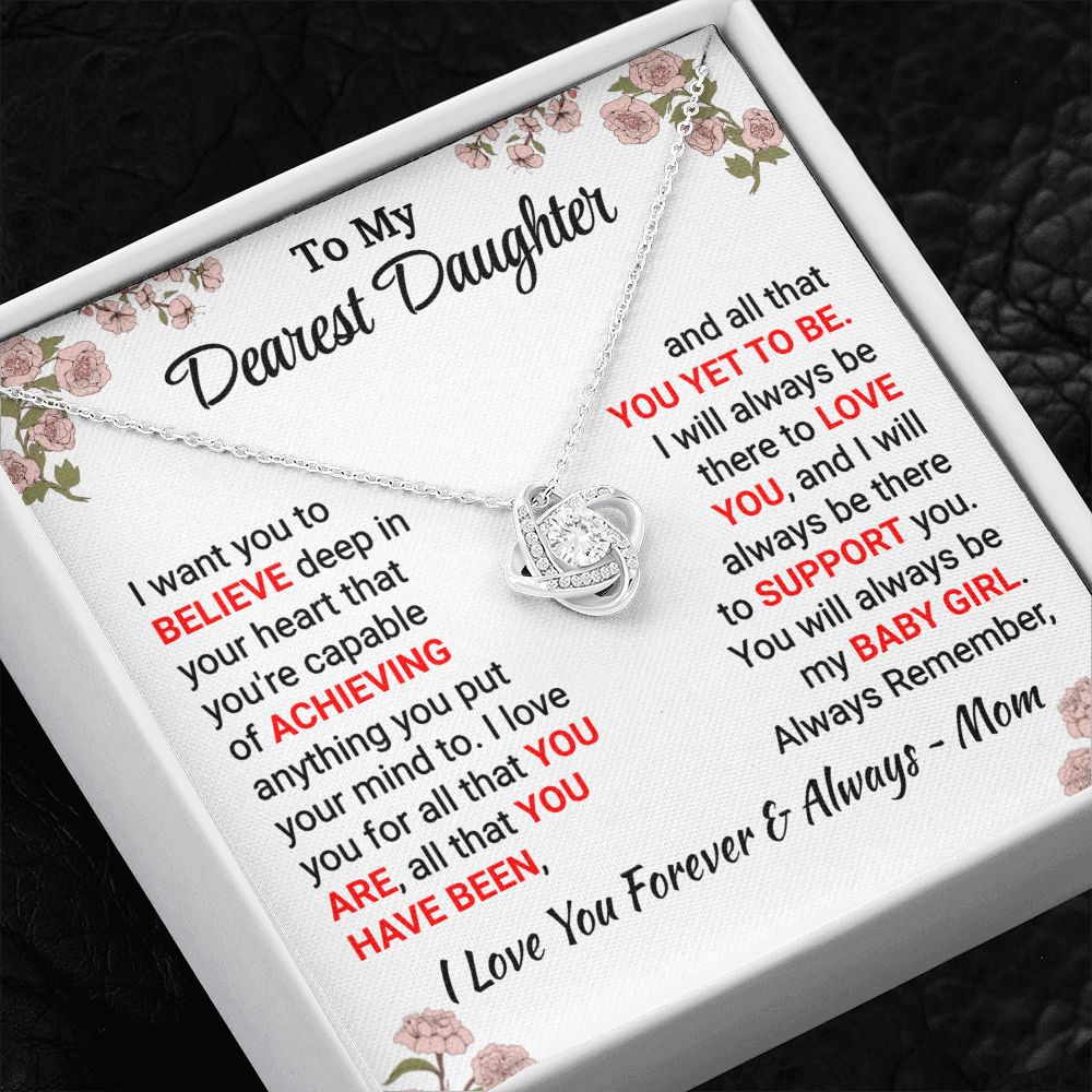 Daughter - I Want You To Believe - Love Knot Necklace - From Mom 14K White Gold Finish Standard Box Jewelry