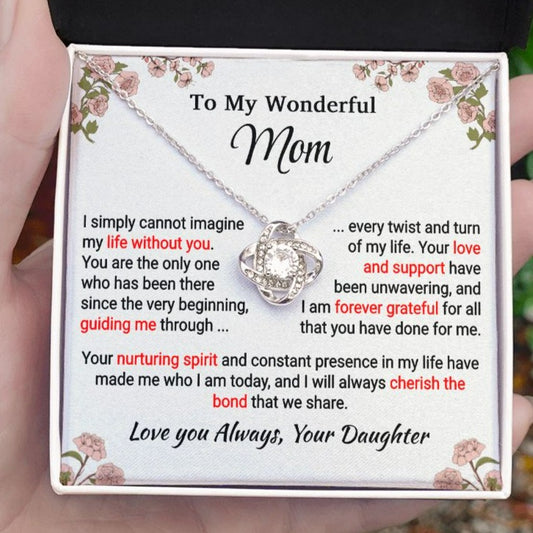 Mom - Forever Grateful - Love Knot Necklace - From Daughter - Mother's Day Gift 14K White Gold Finish Standard Box Jewelry