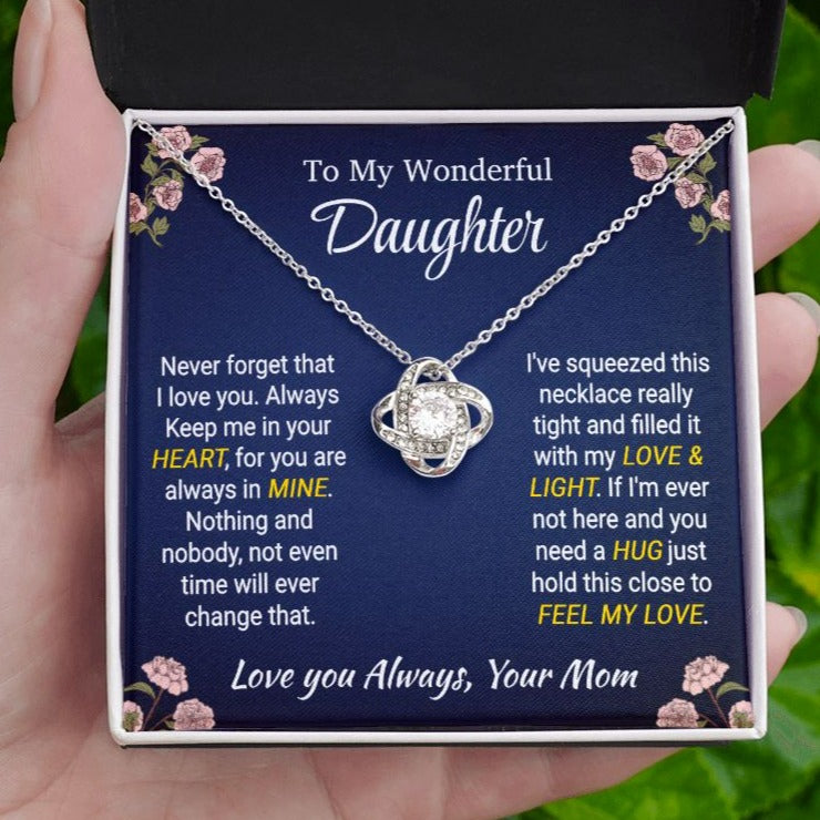Daughter - Love & Light - Love Knot Necklace - From Mom 14K White Gold Finish Standard Box Jewelry
