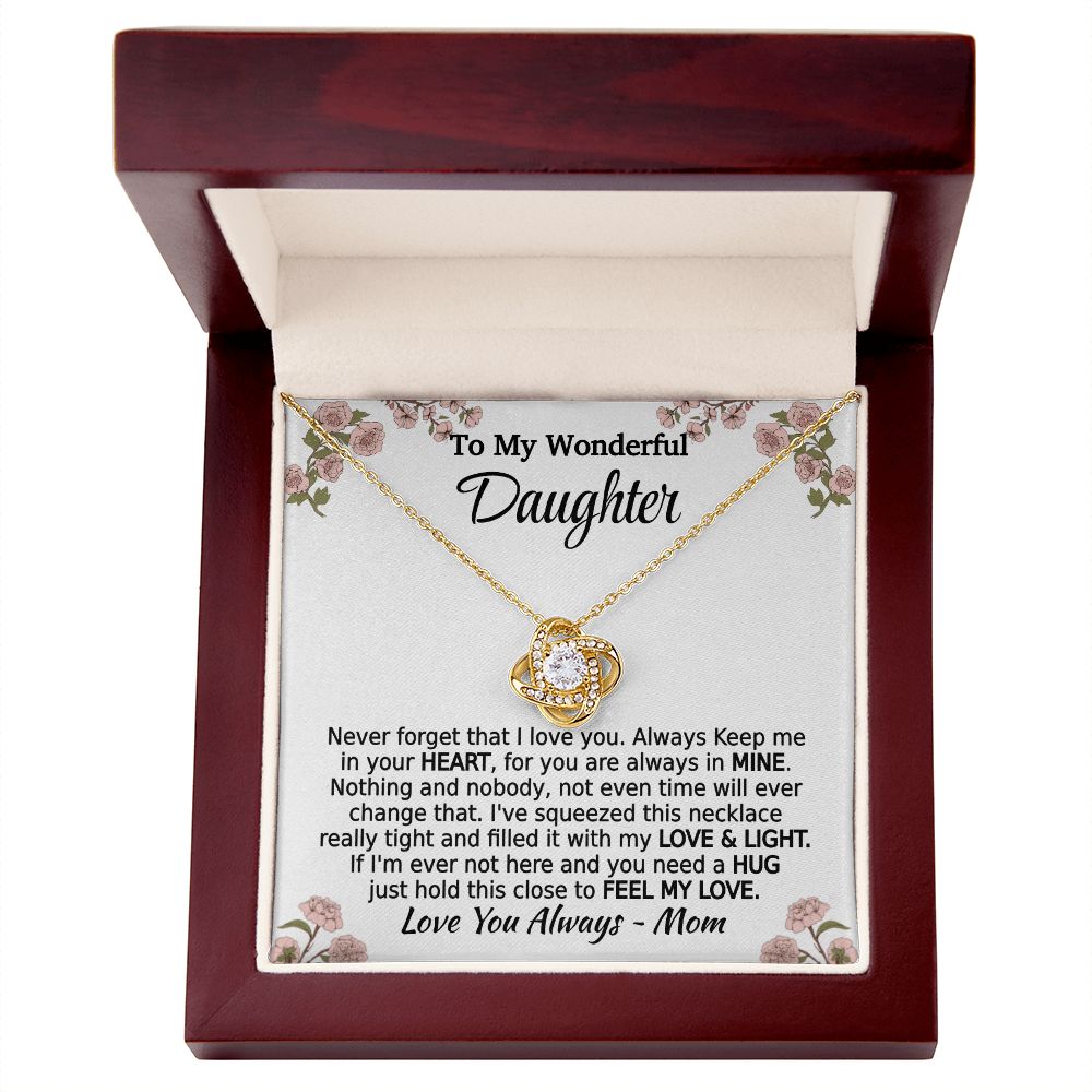 Daughter - Feel My Love - Love Knot Necklace - From Mom 18K Yellow Gold Finish Luxury Box Jewelry