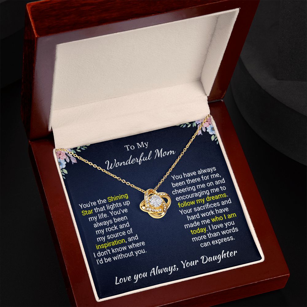 Mom - The Shining Star - Love Knot Necklace - From daughter - Mothers Day Gift 18K Yellow Gold Finish Luxury Box Jewelry