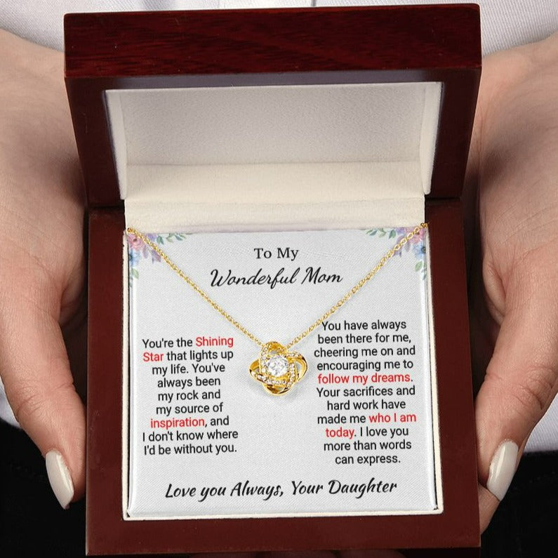 Mom - My Shining Star - Love Knot Necklace - From Daughter - Mothers Day Gift 18K Yellow Gold Finish Luxury Box Jewelry