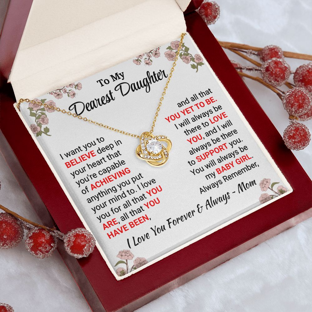 Daughter - I Want You To Believe - Love Knot Necklace - From Mom 18K Yellow Gold Finish Luxury Box Jewelry