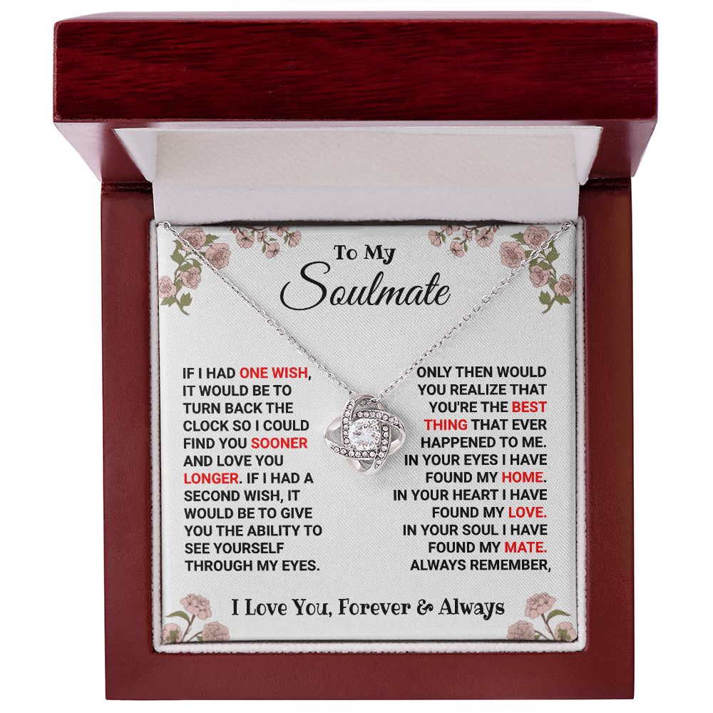 Soulmate - Always Remember - Love Knot Necklace 14K White Gold Finish Luxury Box Jewelry