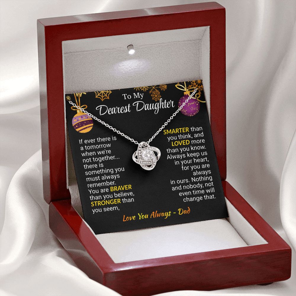 Daughter - Always In My Heart - Love Knot Necklace - Christmas Gift - From Dad 14K White Gold Finish Luxury Box Jewelry