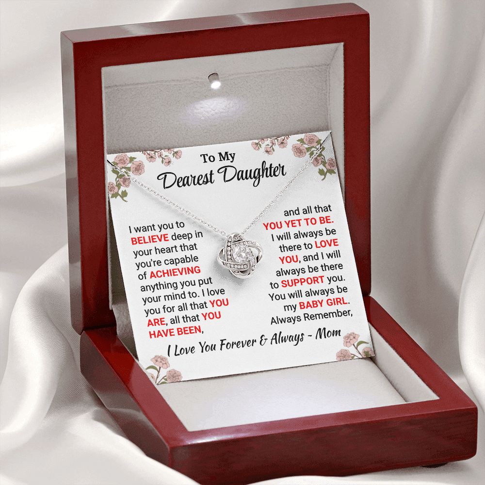 Daughter - I Want You To Believe - Love Knot Necklace - From Mom 14K White Gold Finish Luxury Box Jewelry