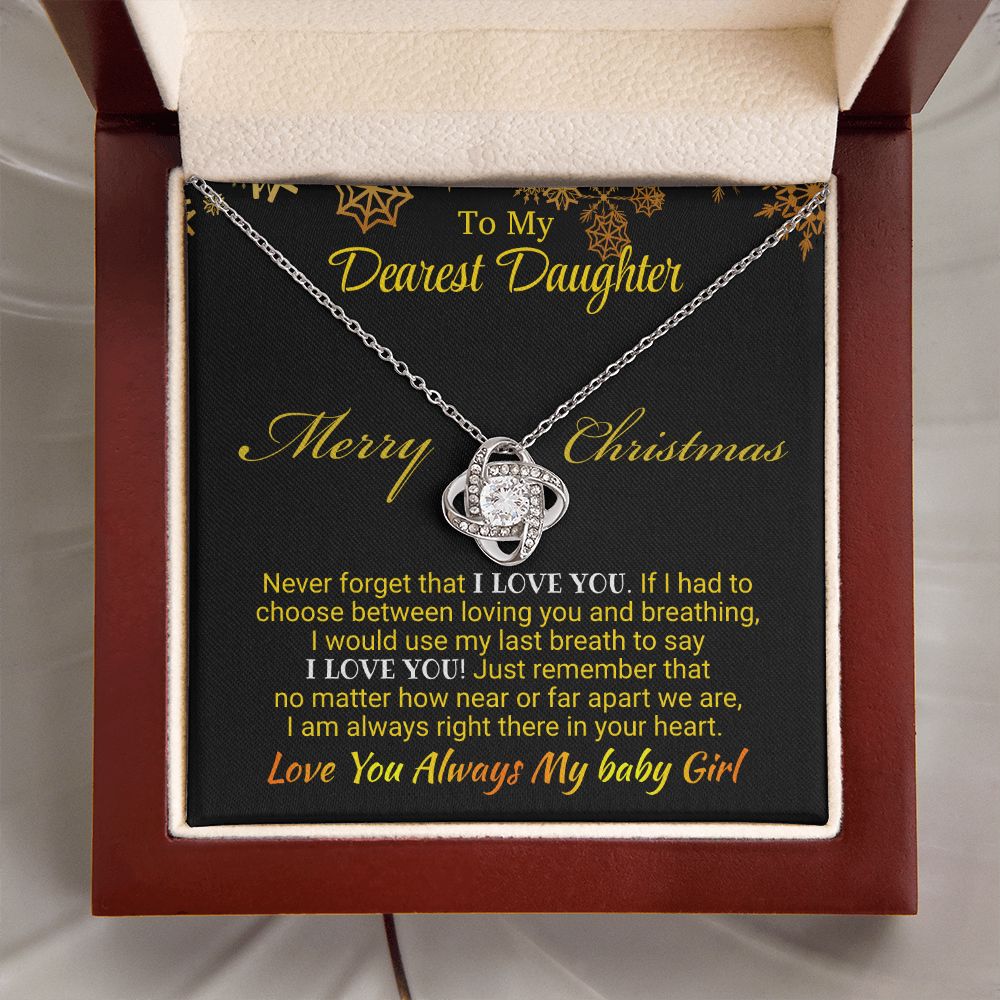 Daughter - Never Forget That - Love Knot Necklace - Christmas Gift 14K White Gold Finish Luxury Box Jewelry