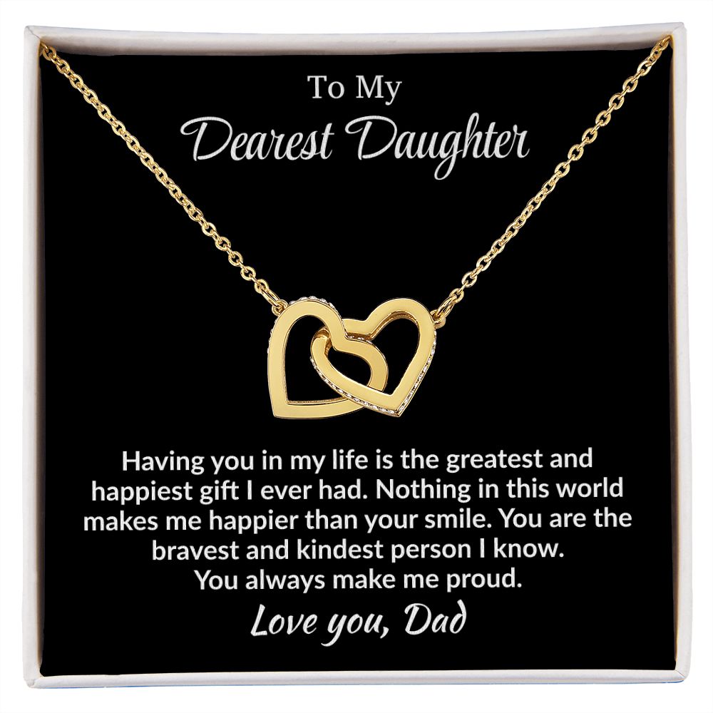 Daughter - Having you in my Life - Interlocking Hearts Necklace - From Dad 18K Yellow Gold Finish Standard Box Jewelry