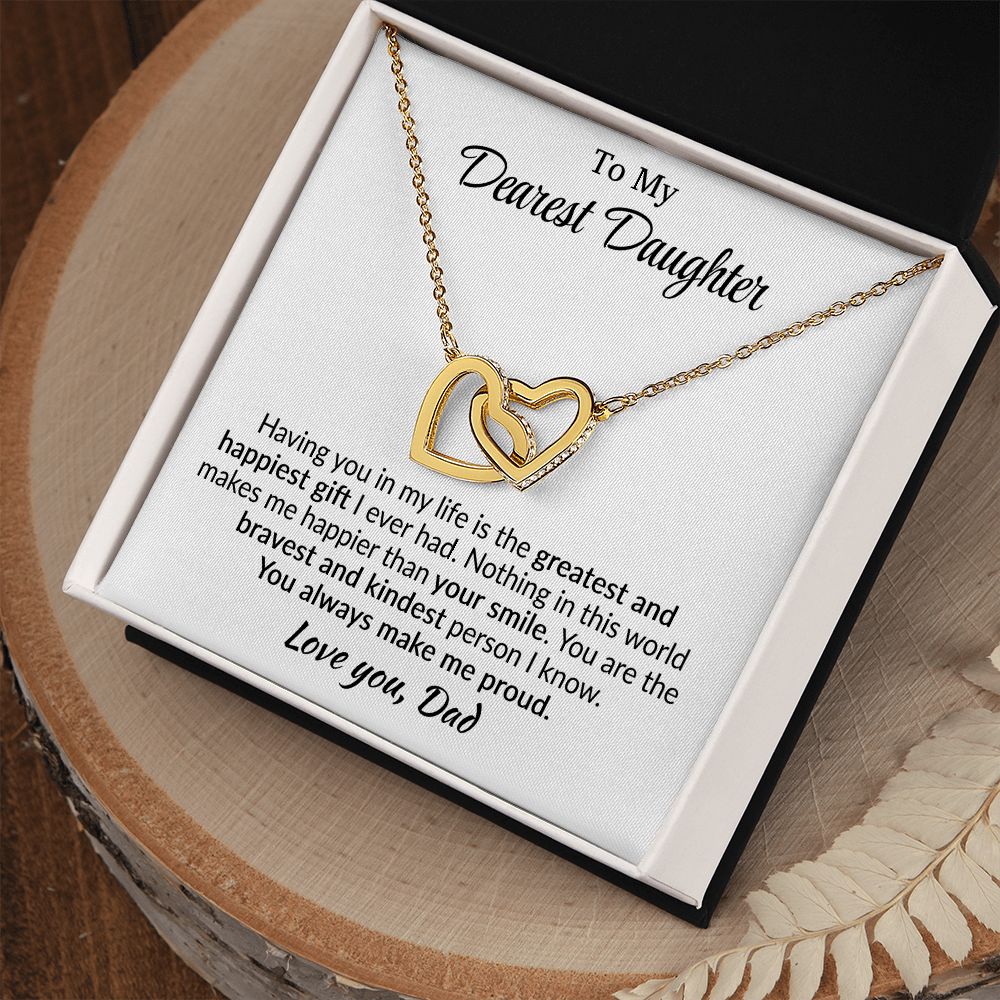 Daughter - Greatest and Happiest - Interlocking Hearts Necklace - From Dad 18K Yellow Gold Finish Standard Box Jewelry