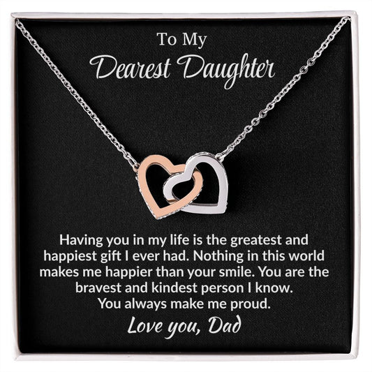Daughter - Having you in my Life - Interlocking Hearts Necklace - From Dad Polished Stainless Steel & Rose Gold Finish Standard Box Jewelry