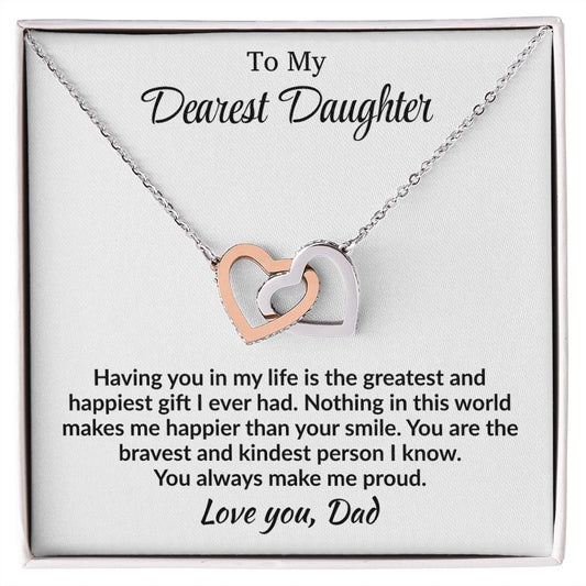 Daughter - You Always make me Proud - Interlocking Hearts Necklace - From Dad Polished Stainless Steel & Rose Gold Finish Standard Box Jewelry