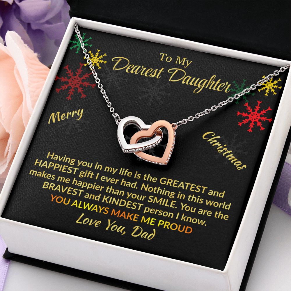 Daughter - Bravest and Kindest - Interlocking Hearts Necklace - From Dad - Christmas Gift Jewelry