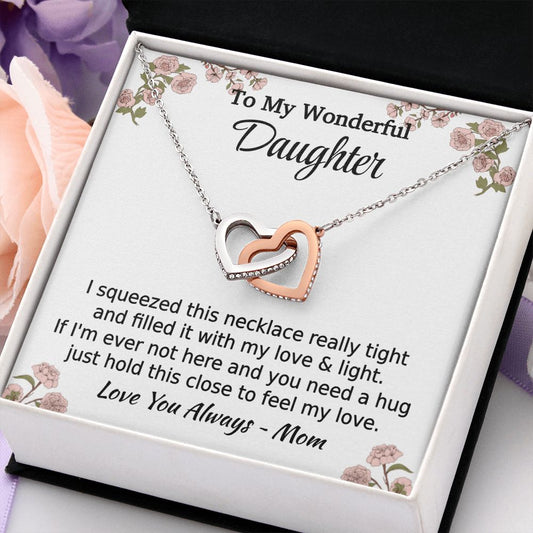 Daughter - I Squeezed This Necklace - Interlocking Hearts - From Mom Polished Stainless Steel & Rose Gold Finish Standard Box Jewelry