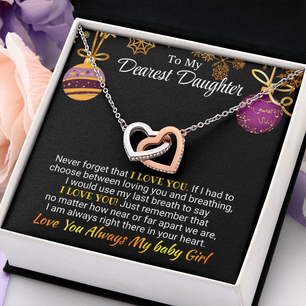 Daughter - I am Always Right There - Interlocking Hearts Necklace - Christmas Gift Polished Stainless Steel & Rose Gold Finish Standard Box Jewelry