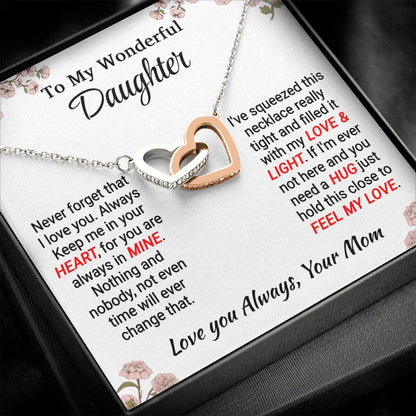 Daughter - My Love & Light - Interlocking Hearts Necklace - From Mom Polished Stainless Steel & Rose Gold Finish Standard Box Jewelry