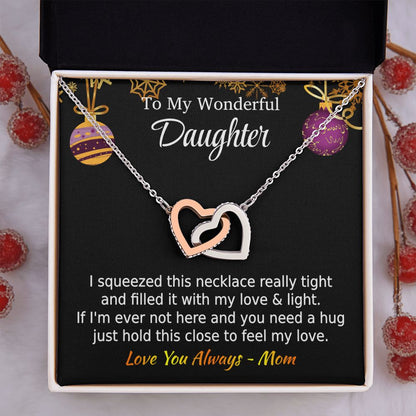 Daughter - I Squeezed This Necklace - Interlocking Hearts - Christmas Gift - From Mom Polished Stainless Steel & Rose Gold Finish Standard Box Jewelry