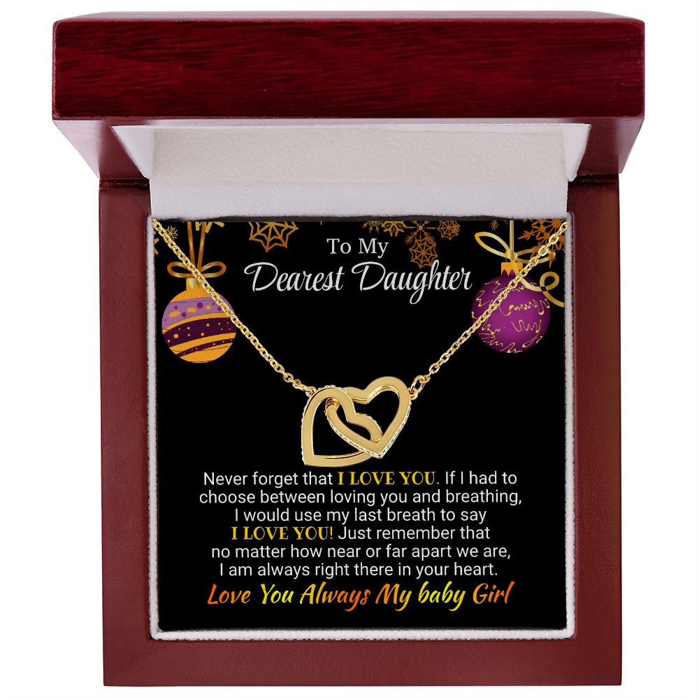 Daughter - I am Always Right There - Interlocking Hearts Necklace - Christmas Gift 18K Yellow Gold Finish Luxury Box Jewelry