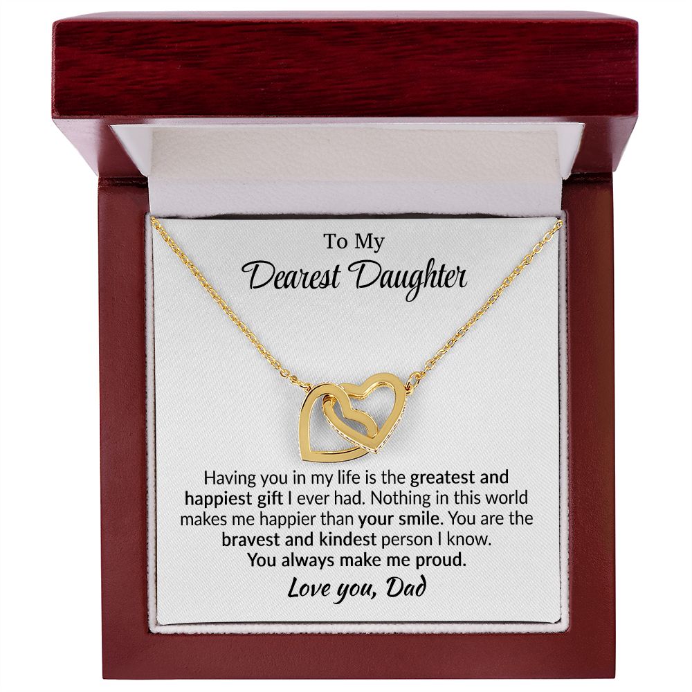 Daughter - Greatest and Happiest - Interlocking Hearts Necklace - From Dad 18K Yellow Gold Finish Luxury Box Jewelry