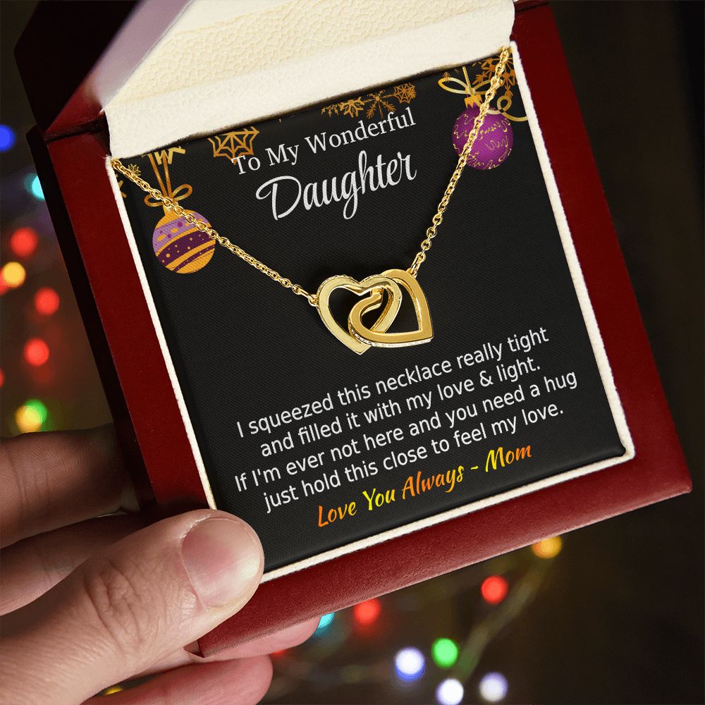 Daughter - I Squeezed This Necklace - Interlocking Hearts - Christmas Gift - From Mom 18K Yellow Gold Finish Luxury Box Jewelry