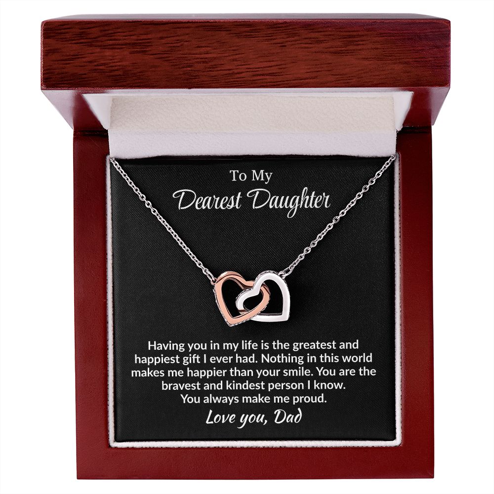 Daughter - Having you in my Life - Interlocking Hearts Necklace - From Dad Polished Stainless Steel & Rose Gold Finish Luxury Box Jewelry