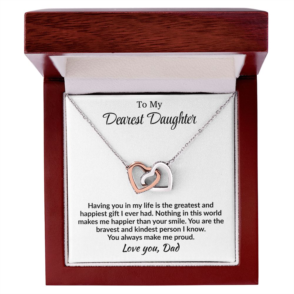 Daughter - You Always make me Proud - Interlocking Hearts Necklace - From Dad Polished Stainless Steel & Rose Gold Finish Luxury Box Jewelry