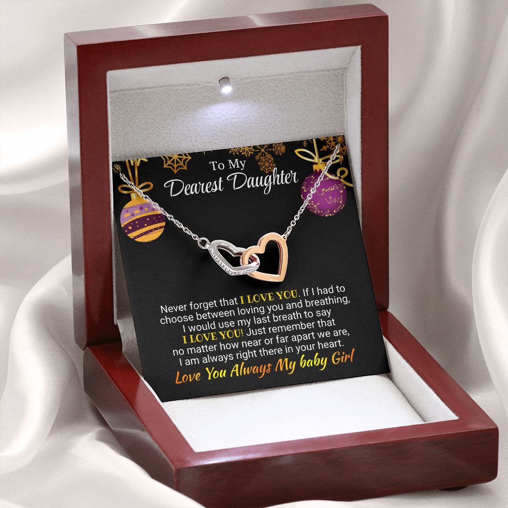 Daughter - I am Always Right There - Interlocking Hearts Necklace - Christmas Gift Polished Stainless Steel & Rose Gold Finish Luxury Box Jewelry