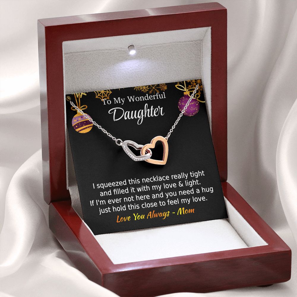 Daughter - I Squeezed This Necklace - Interlocking Hearts - Christmas Gift - From Mom Polished Stainless Steel & Rose Gold Finish Luxury Box Jewelry