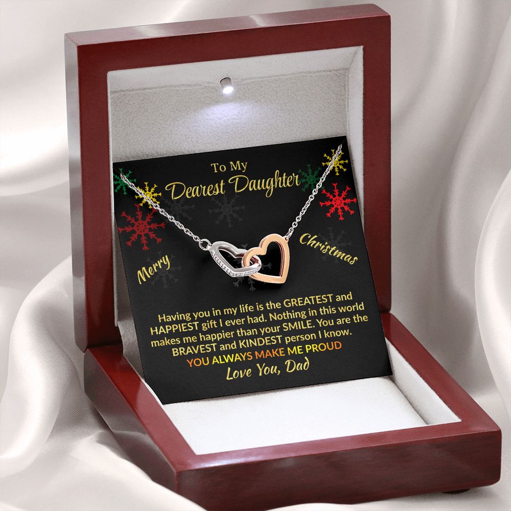 Daughter - Bravest and Kindest - Interlocking Hearts Necklace - From Dad - Christmas Gift Jewelry