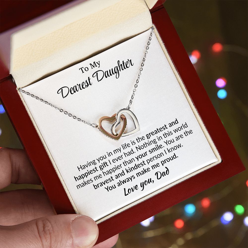 Daughter - Greatest and Happiest - Interlocking Hearts Necklace - From Dad Jewelry