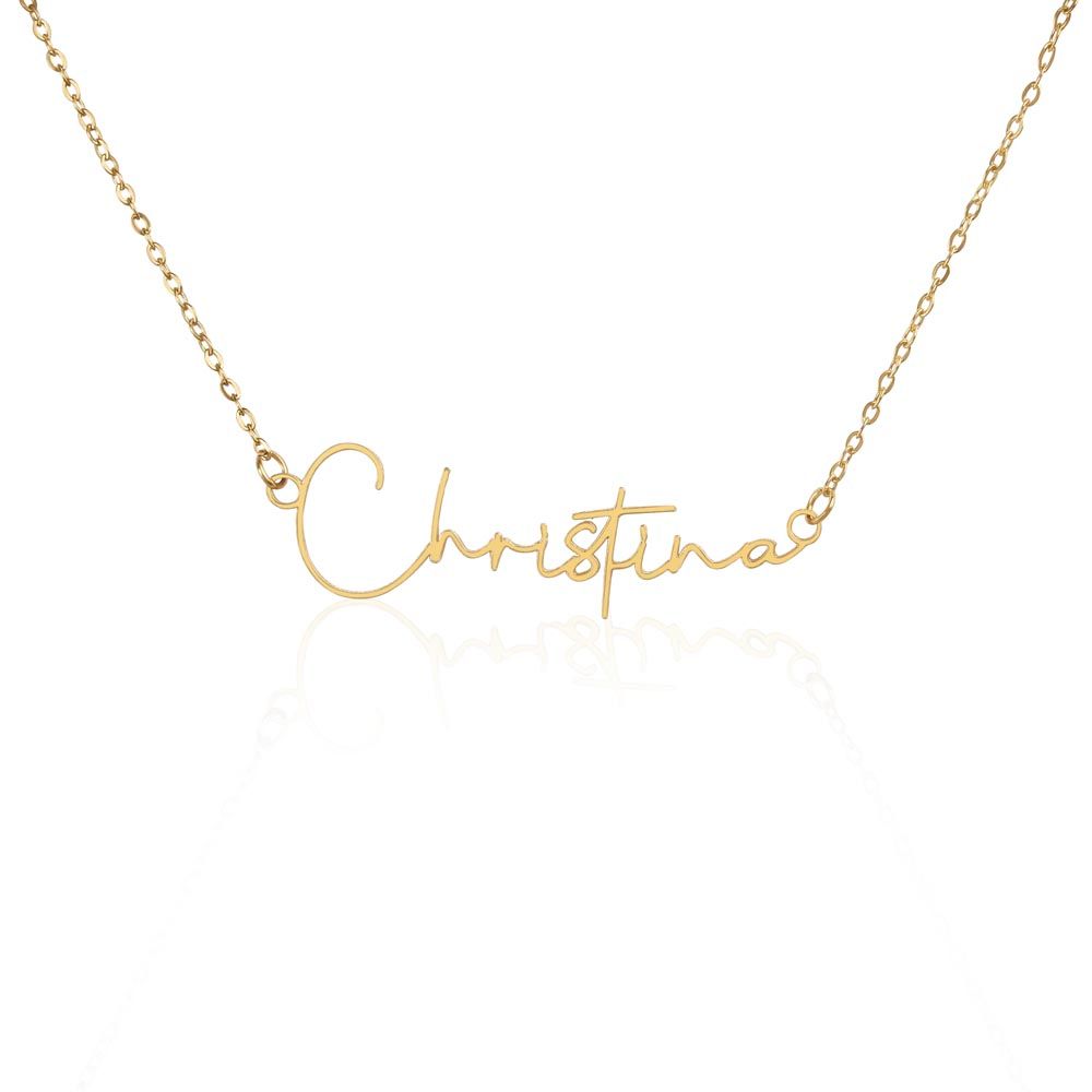 Personalized Signature Style Name Necklace Gold Finish Over Stainless Steel Standard Box Jewelry