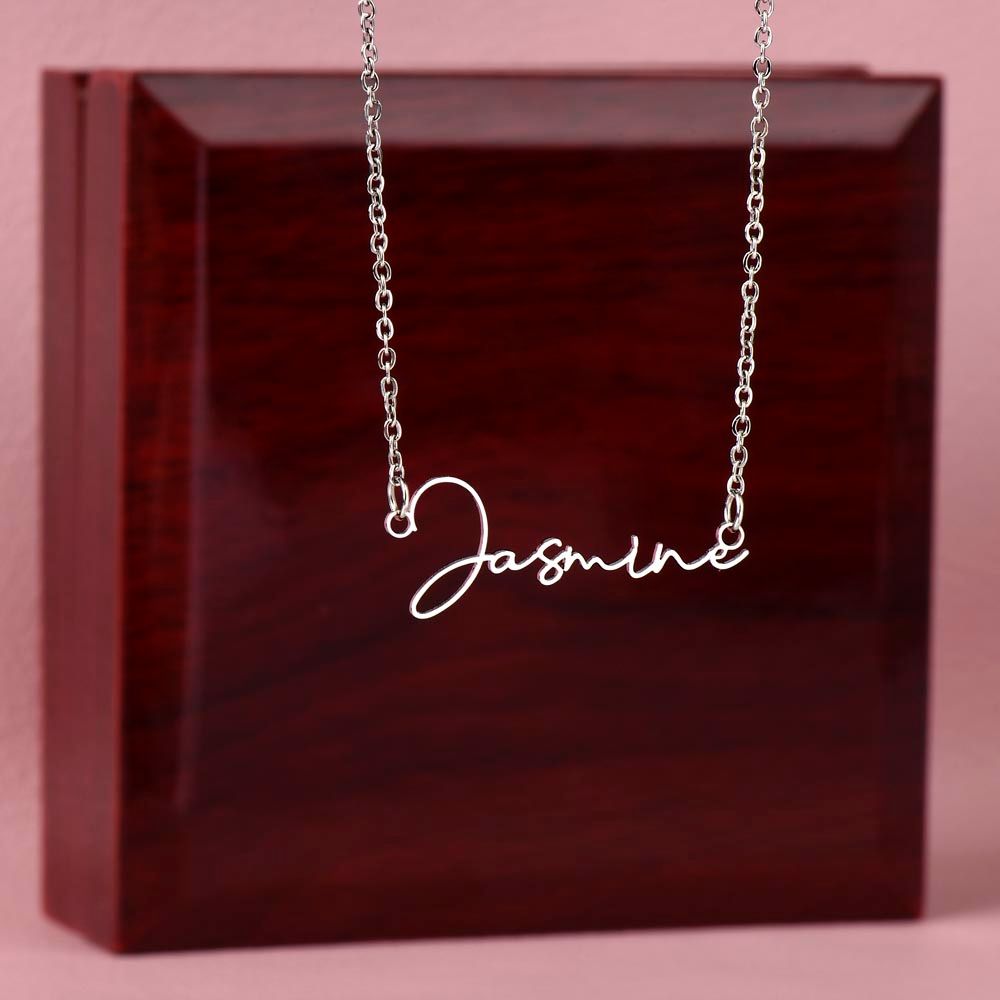 Personalized Signature Style Name Necklace Polished Stainless Steel Luxury Box Jewelry