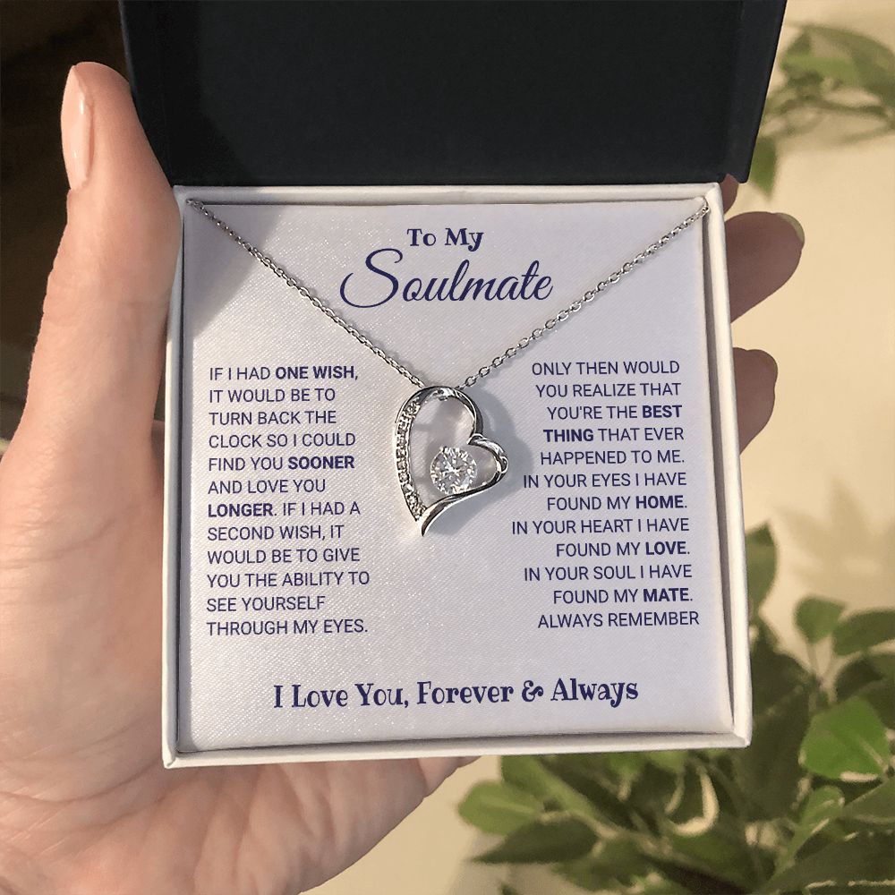 Soulmate - Always Remember - Forever Love Necklace 14k White Gold Finish Standard Box Jewelry